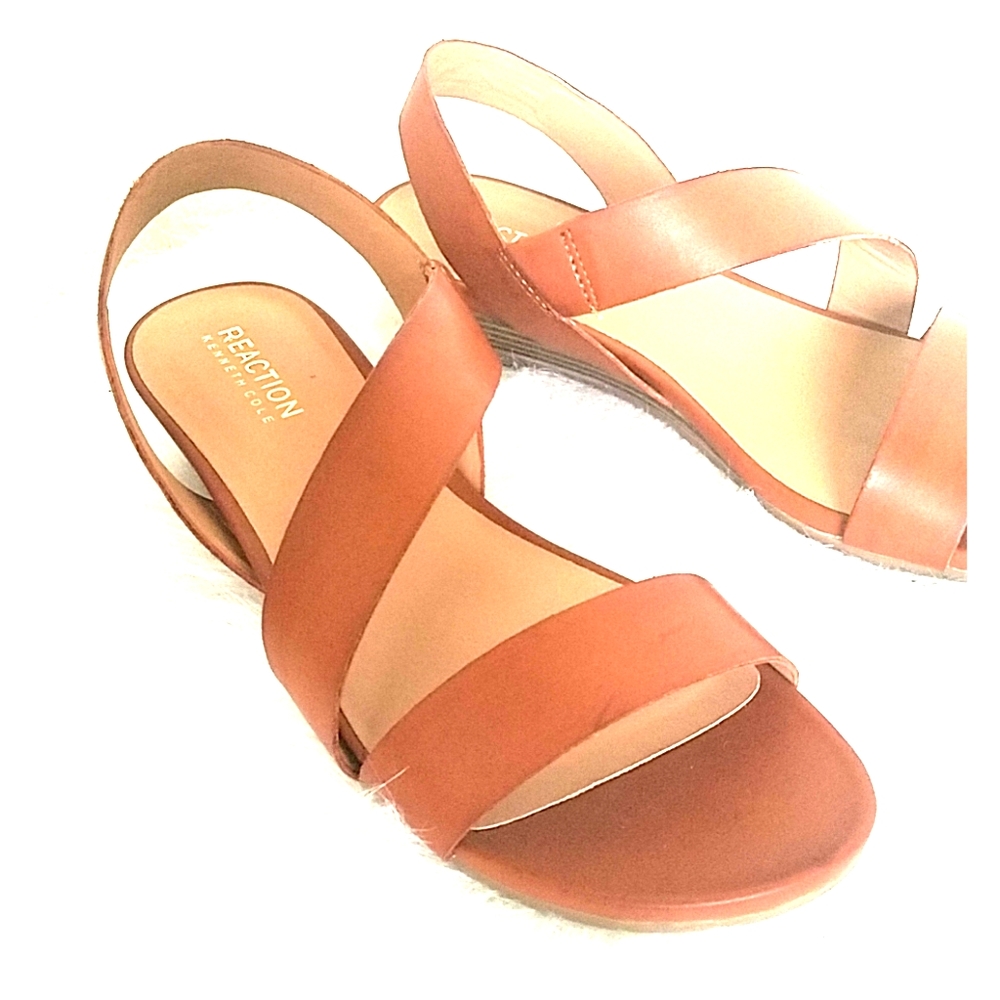 Kenneth Cole Reaction Cognac Tan Cross-Strap Slingback Sandals